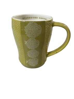 Starbucks Green Textured Ceramic Mug 12 oz With White Floral Design Dishwasher &